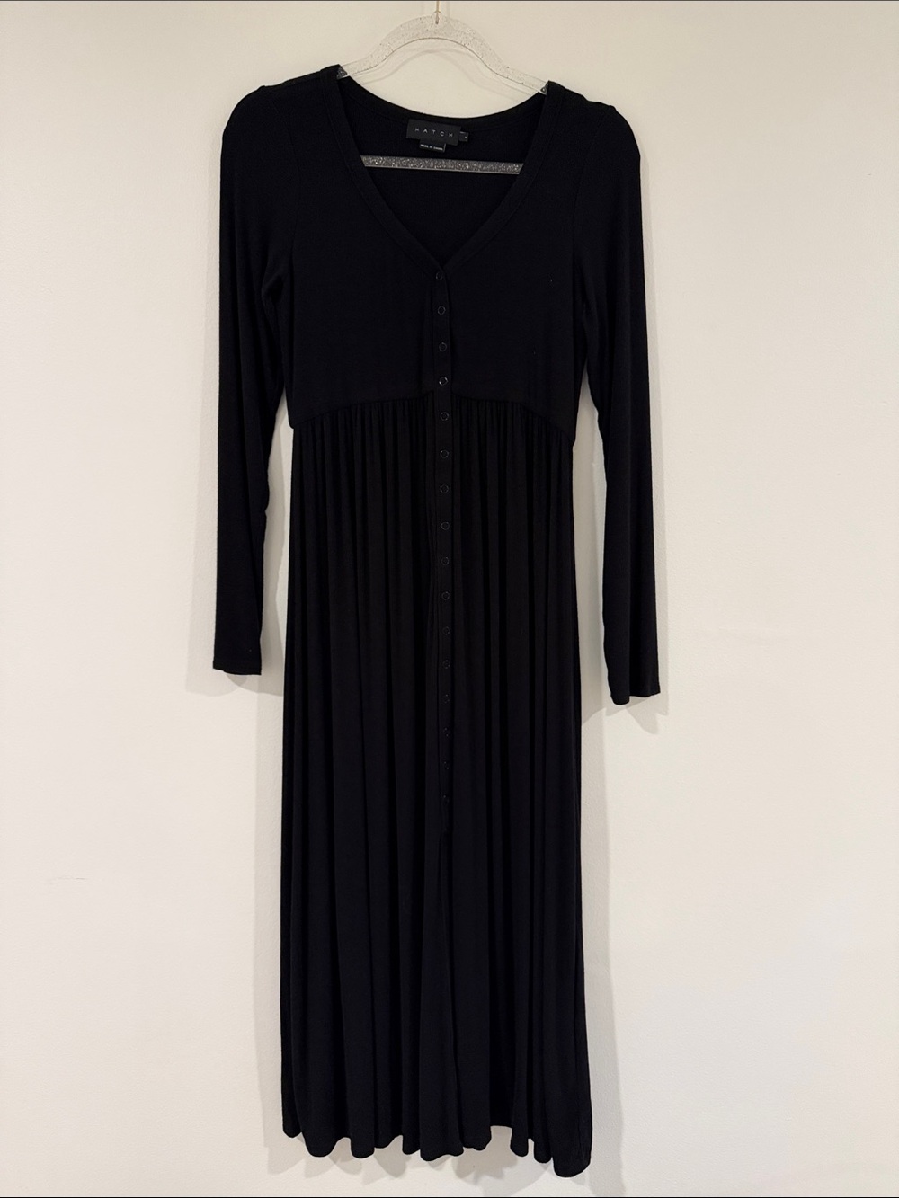 Hatch Black Long-Sleeve Button-Front Maxi Dress - Size 1